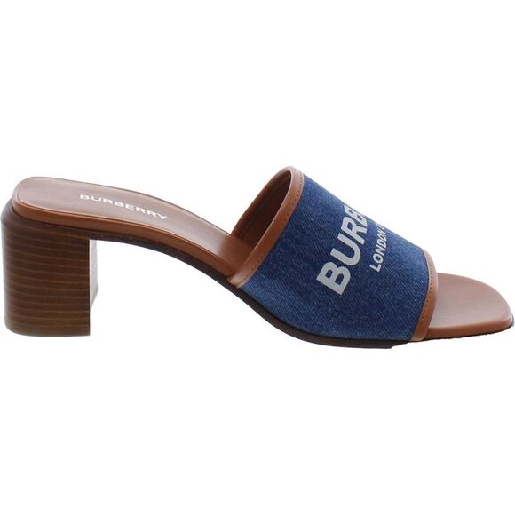 Burberry Womens Wilma 55 Tan Leather Slip on Open Toe Heels Shoes New - Picture 2 of 3